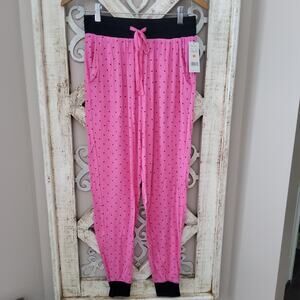 Rene Rofe Women's Drawstring Elastic Waist Pajama Jogger Pants in Pink Polka Dot
